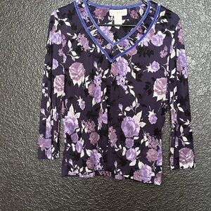 Doncaster Silk Purple Floral V-Neck Blouse